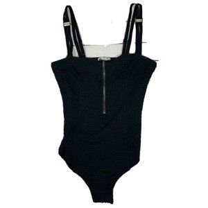 Intimately Free People Black Textured Zipper bodysuit